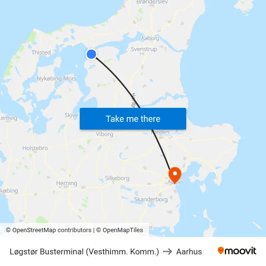 Løgstør Busterminal (Vesthimm. Komm.) to Aarhus map