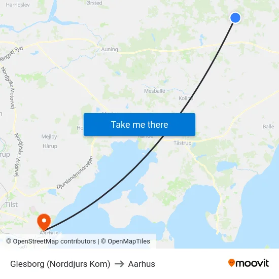 Glesborg (Norddjurs Kom) to Aarhus map