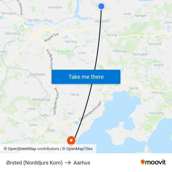 Ørsted (Norddjurs Kom) to Aarhus map