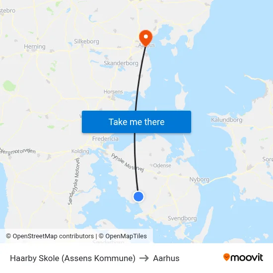 Haarby Skole (Assens Kommune) to Aarhus map