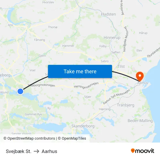 Svejbæk St. to Aarhus map