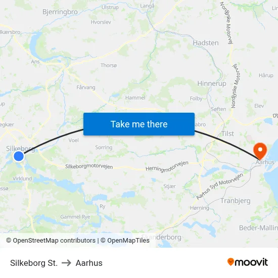 Silkeborg St. to Aarhus map