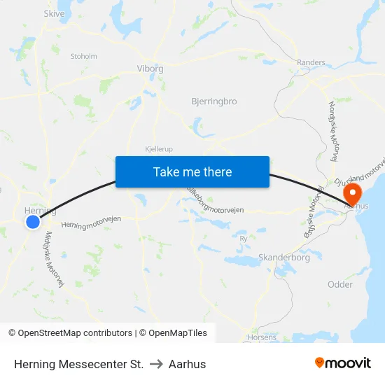 Herning Messecenter St. to Aarhus map