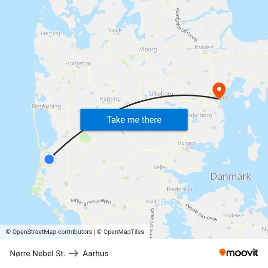 Nørre Nebel St. to Aarhus map