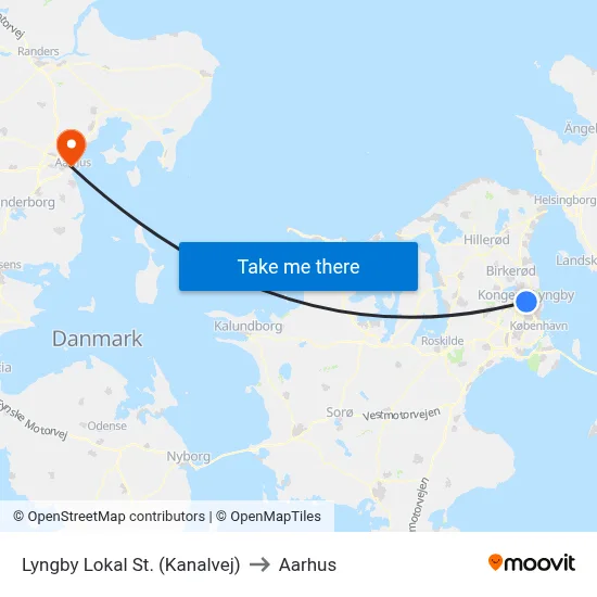 Lyngby Lokal St. (Kanalvej) to Aarhus map
