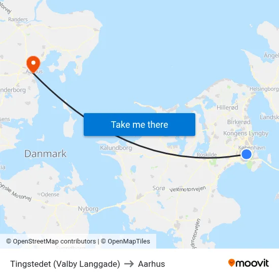 Tingstedet (Valby Langgade) to Aarhus map