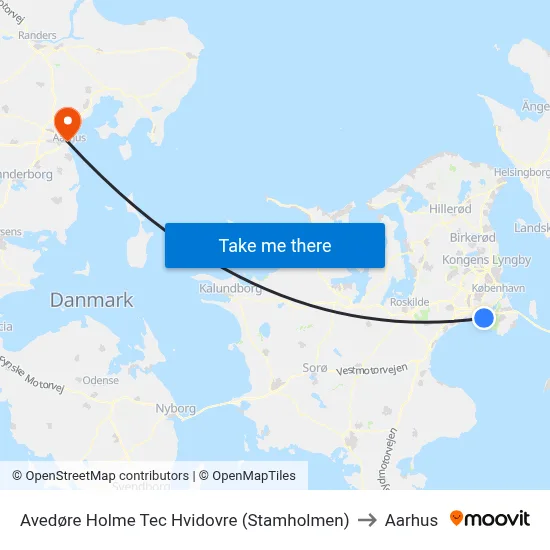 Avedøre Holme Tec Hvidovre (Stamholmen) to Aarhus map
