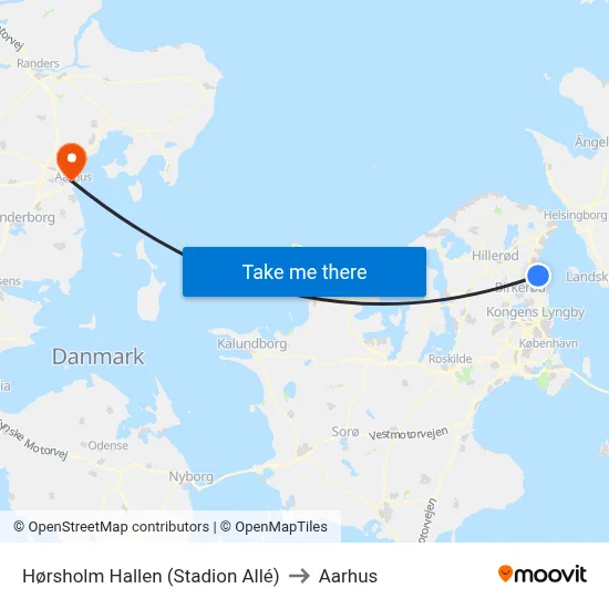 Hørsholm Hallen (Stadion Allé) to Aarhus map