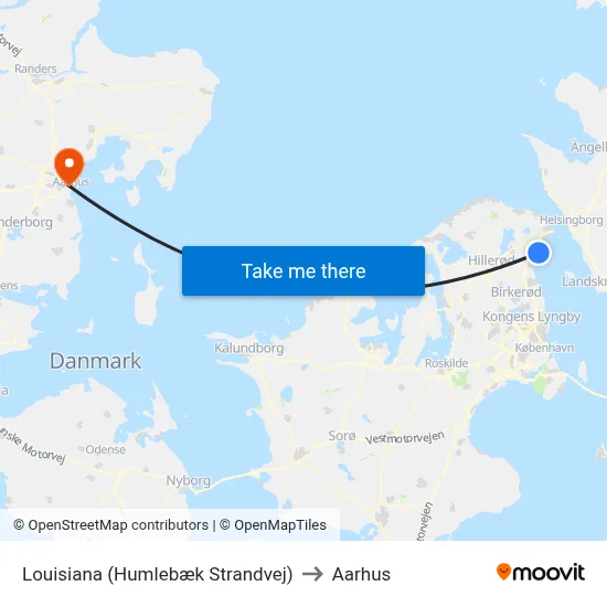 Louisiana (Humlebæk Strandvej) to Aarhus map