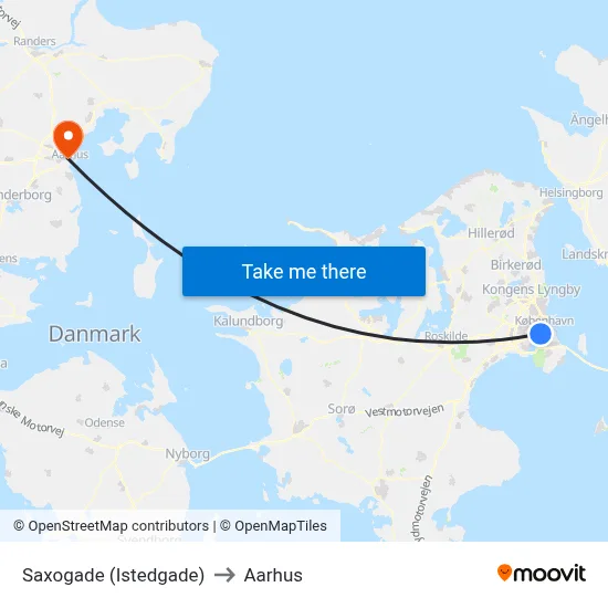 Saxogade (Istedgade) to Aarhus map