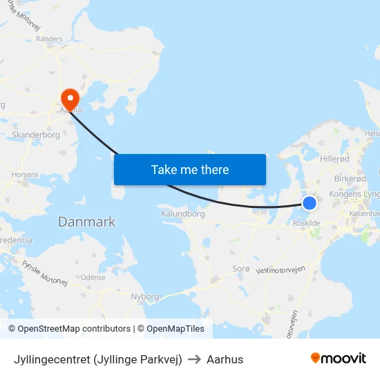 Jyllingecentret (Jyllinge Parkvej) to Aarhus map