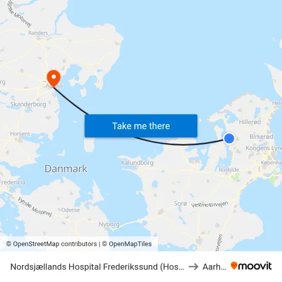 Nordsjællands Hospital Frederikssund (Hospitalvej) to Aarhus map