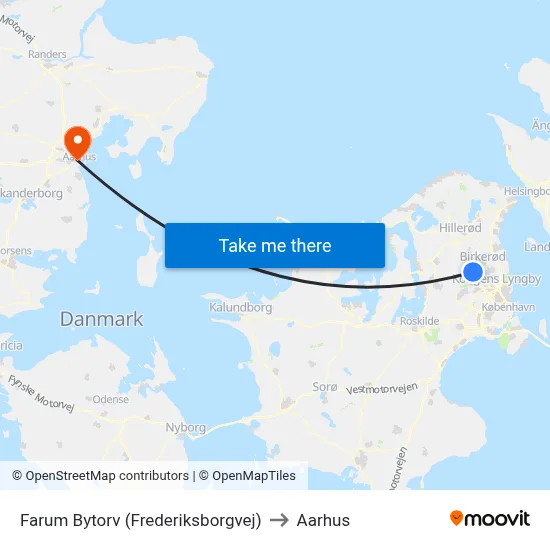 Farum Bytorv (Frederiksborgvej) to Aarhus map