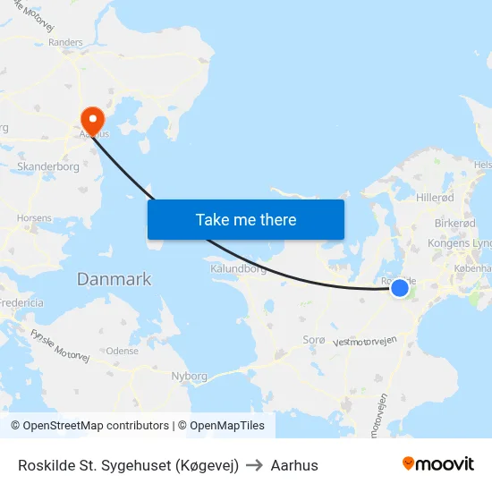 Roskilde St. Sygehuset (Køgevej) to Aarhus map