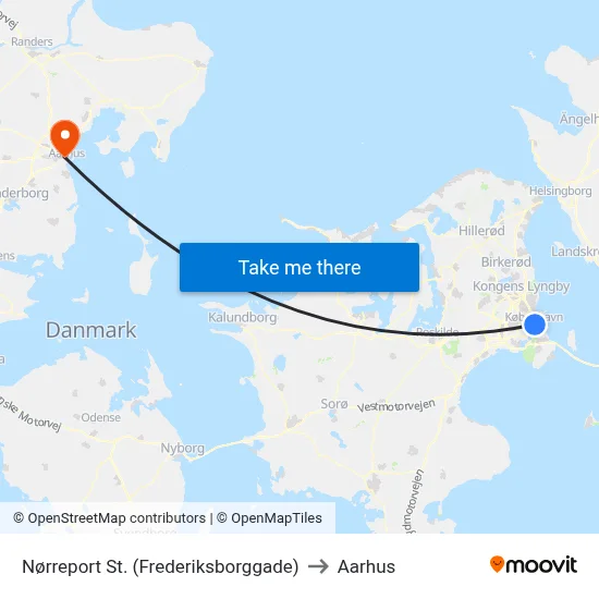 Nørreport St. (Frederiksborggade) to Aarhus map