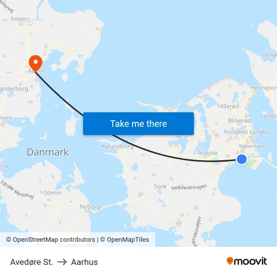 Avedøre St. to Aarhus map