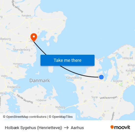 Holbæk Sygehus (Henriettevej) to Aarhus map