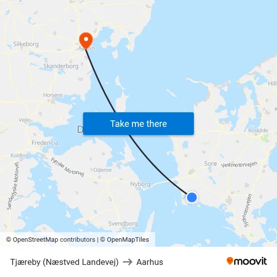 Tjæreby (Næstved Landevej) to Aarhus map