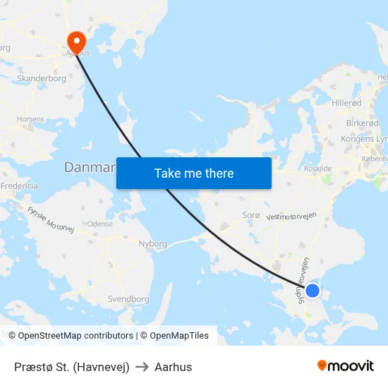 Præstø St. (Havnevej) to Aarhus map