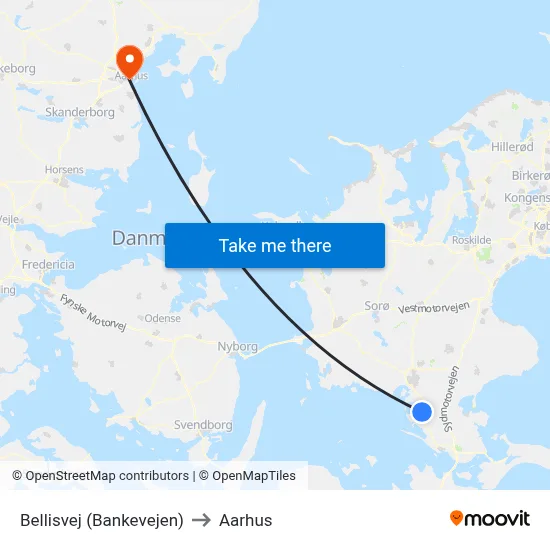 Bellisvej (Bankevejen) to Aarhus map