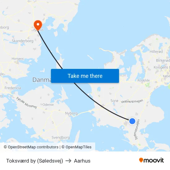 Toksværd by (Søledsvej) to Aarhus map