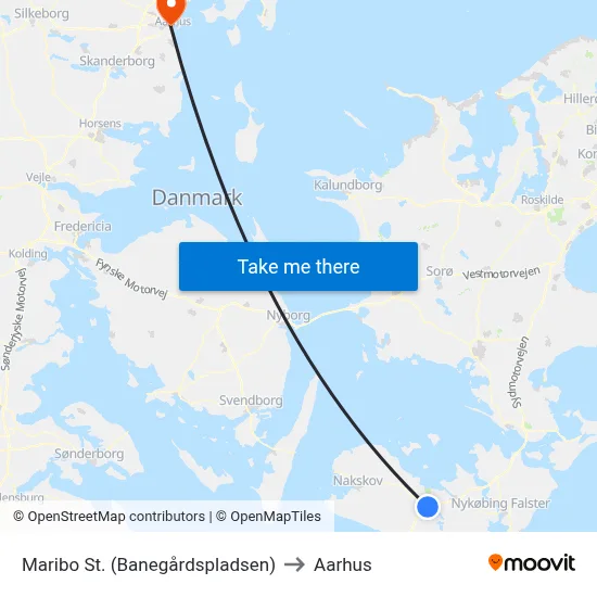 Maribo St. (Banegårdspladsen) to Aarhus map