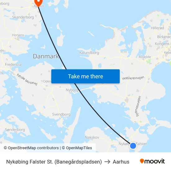 Nykøbing Falster St. (Banegårdspladsen) to Aarhus map