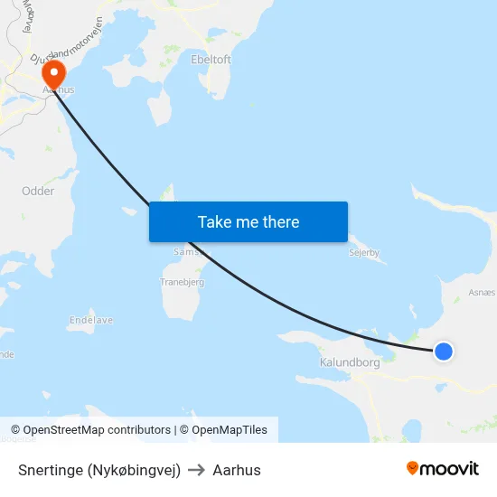 Snertinge (Nykøbingvej) to Aarhus map