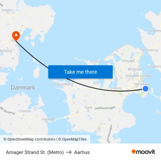 Amager Strand St. (Metro) to Aarhus map