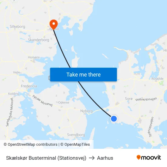 Skælskør Busterminal (Stationsvej) to Aarhus map