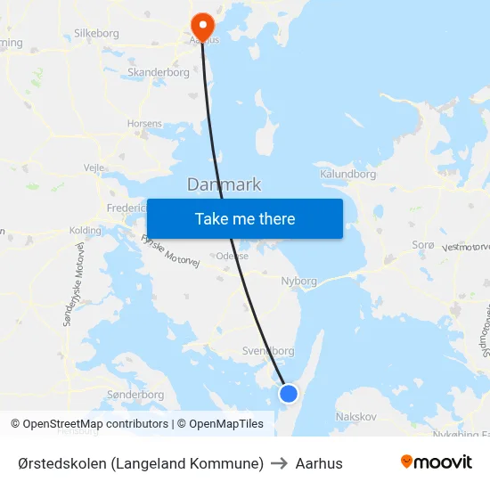 Ørstedskolen (Langeland Kommune) to Aarhus map