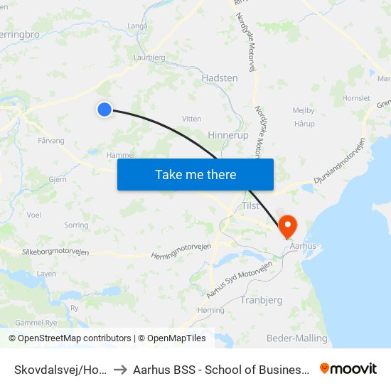 Skovdalsvej/Hovbro (Favrskov Kom) to Aarhus BSS - School of Business and Social Sciences, Aarhus University map