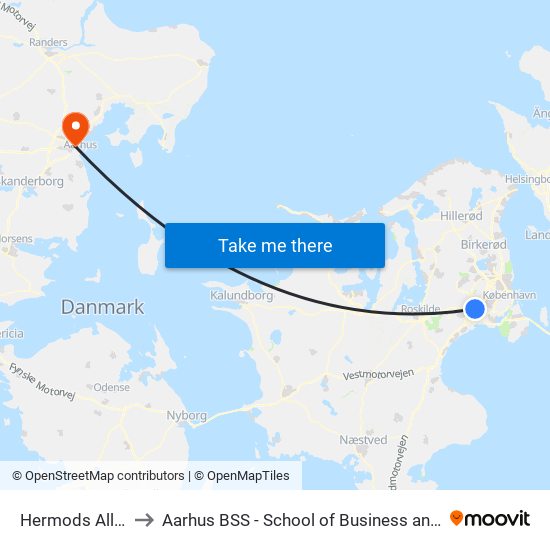 Hermods Allé (Mjølnersvej) to Aarhus BSS - School of Business and Social Sciences, Aarhus University map