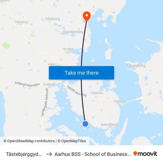 Tåstebjerggyden (Faaborg Midtfyn) to Aarhus BSS - School of Business and Social Sciences, Aarhus University map