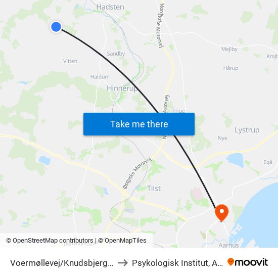 Voermøllevej/Knudsbjergvej (Favrskov Kom) to Psykologisk Institut, Aarhus Universitet map