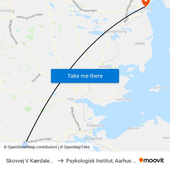 Skovvej V Kærdalen (Vejen) to Psykologisk Institut, Aarhus Universitet map