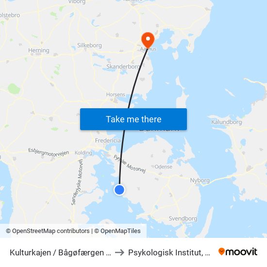 Kulturkajen / Bågøfærgen (Assens Kommune) to Psykologisk Institut, Aarhus Universitet map