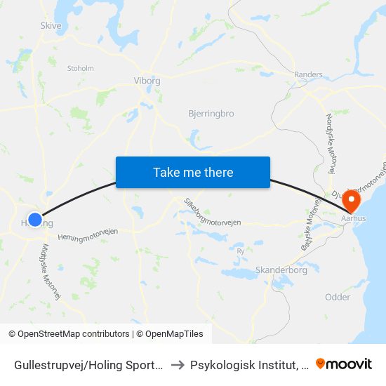 Gullestrupvej/Holing Sportscenter (Herning Kom) to Psykologisk Institut, Aarhus Universitet map