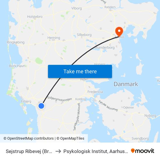 Sejstrup Ribevej (Bramming) to Psykologisk Institut, Aarhus Universitet map