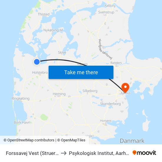 Forssavej Vest (Struer Kommune) to Psykologisk Institut, Aarhus Universitet map
