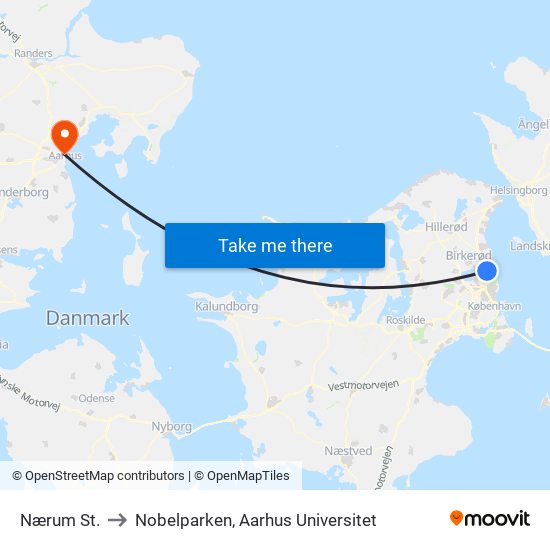 Nærum St. to Nobelparken, Aarhus Universitet map