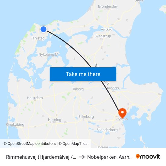 Rimmehusvej (Hjardemålvej / Thisted Kommune) to Nobelparken, Aarhus Universitet map