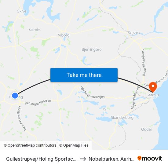 Gullestrupvej/Holing Sportscenter (Herning Kom) to Nobelparken, Aarhus Universitet map