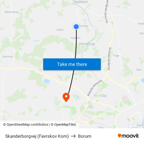 Skanderborgvej (Favrskov Kom) to Borum map