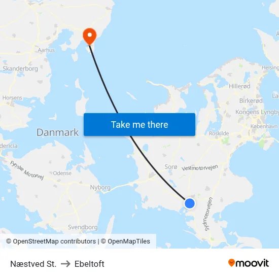 Næstved St. to Ebeltoft map
