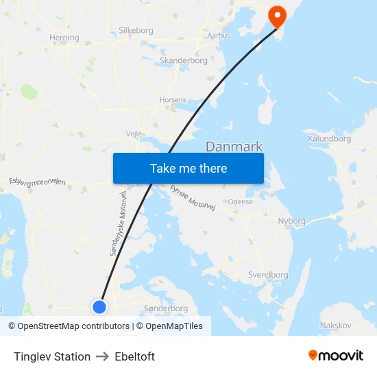 Tinglev Station to Ebeltoft map