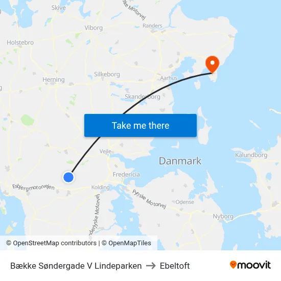Bække Søndergade V Lindeparken to Ebeltoft map
