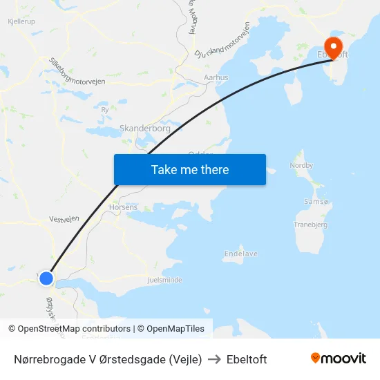Nørrebrogade V Ørstedsgade (Vejle) to Ebeltoft map