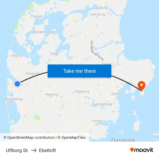 Ulfborg St. to Ebeltoft map