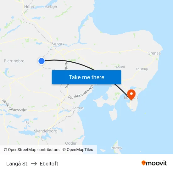 Langå St. to Ebeltoft map
